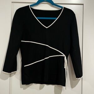 Cable & Gauge Y2K Womens Black White Knit Stretch Top V Neck Shirt 3/4 Sleeve